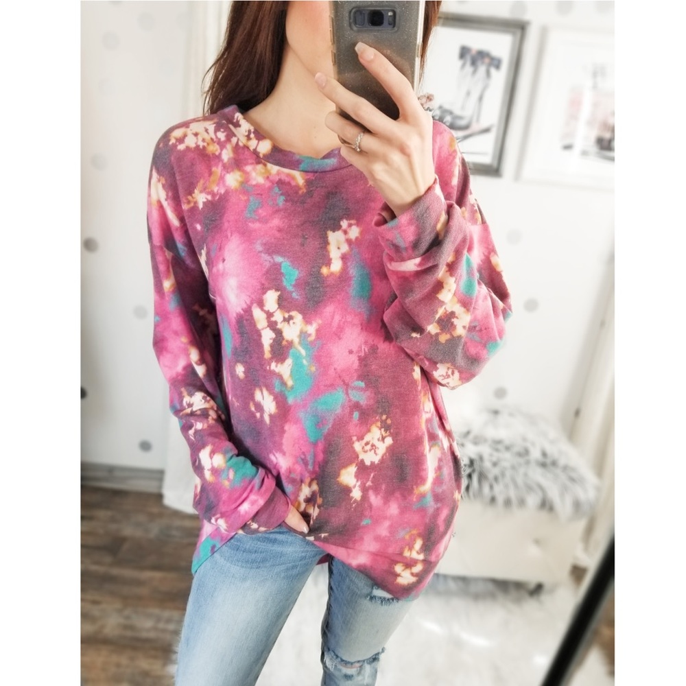 Last1️⃣ Bright Fall Tie Dye Slouchy Top Oversized Lightweight Women’s Tops - Picture 6 of 8